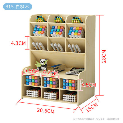 Wooden Pen Holder Storage Box Large Capacity Nordic Creative Fashion Multi-Compartment Pen Holder Office Desktop Storage Shelf