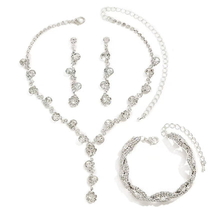 New Cross-Border Wholesale Bridal Rhinestone Water Drop Necklace and Earrings Jewelry Set for Women's Evening Dress Accessories
