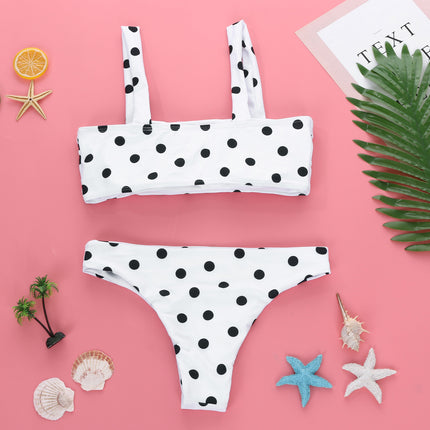 2022 European and American Sexy Split Swimsuit Women's Polka Dot Tube Top Swimsuit Bikini High Waist Bikini Aliexpress High Elastic