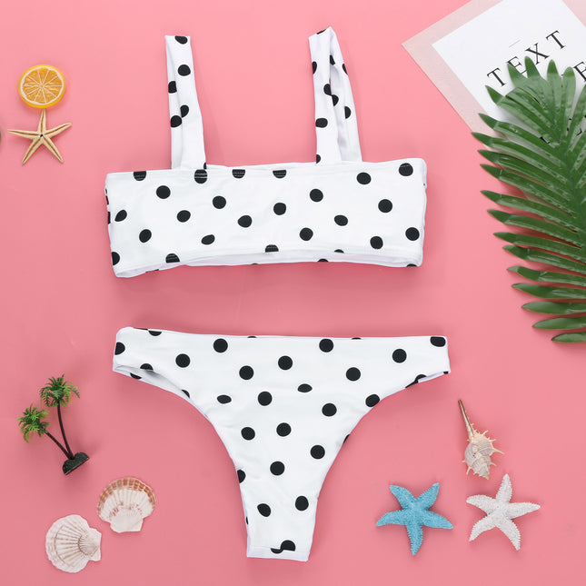 2022 European and American Sexy Split Swimsuit Women's Polka Dot Tube Top Swimsuit Bikini High Waist Bikini Aliexpress High Elastic