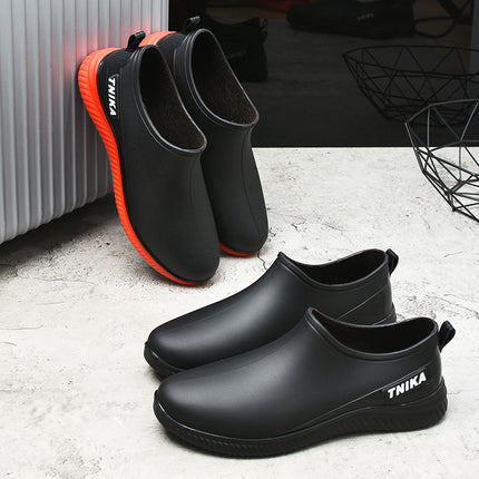 Spring and Autumn Short Tube Rain Shoes Men's Low-top Fashion Fishing Rain Shoes Flat Water Shoes Non-slip Kitchen Waterproof Rubber Shoes fleece-lined