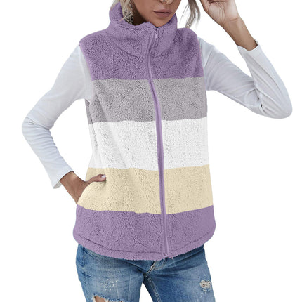 Cross-border Women's vest 2022 new plush stand collar sleeveless zipper lightweight vest comfortable women's coat with pockets