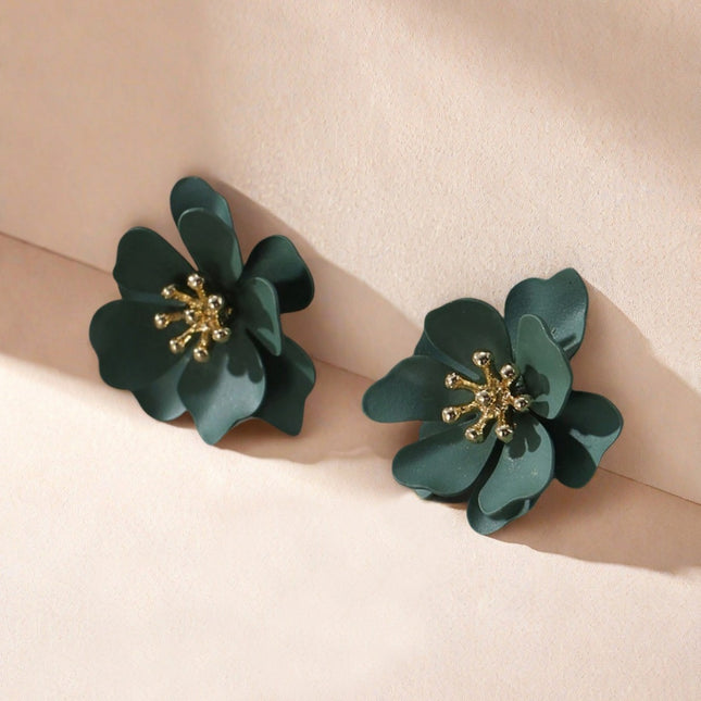 Europe and the United States cross-border supply simple small fresh blue green flower earrings sweet ladies fashion earrings