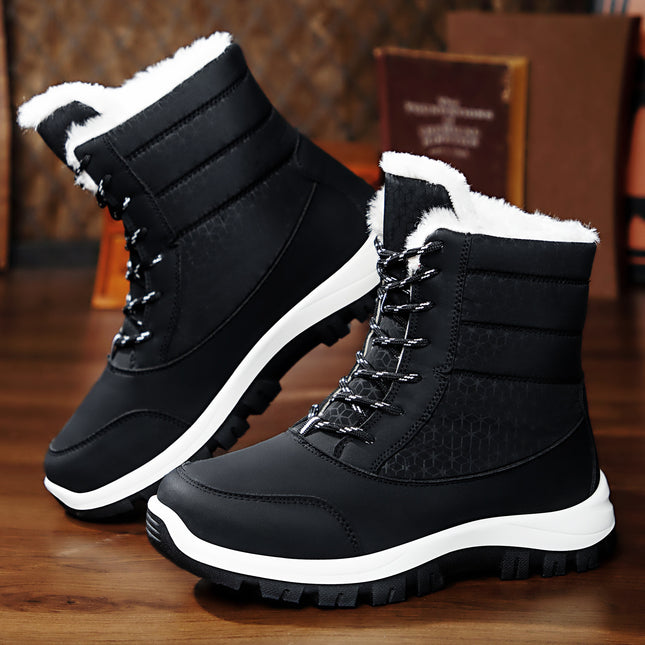 Women's Cotton Shoes, Winter Fleece-Lined and Thickened, New High-Top Cotton Boots, Cross-Border Dropshipping, Waterproof, Non-Slip, Lace-Up Snow Boots