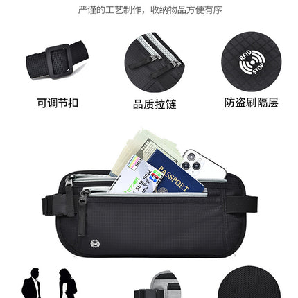 Anti-theft brush travel passport ID bag close-fitting invisible waterproof change mobile phone waist bag ID card storage bag fixed printing