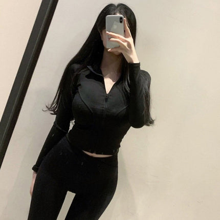 South Korea Dongdaemun Yoga Jacket Sexy Hot Girl Zipper Vertical Collar Slim-fit Slimming Figure Stretch Top Women