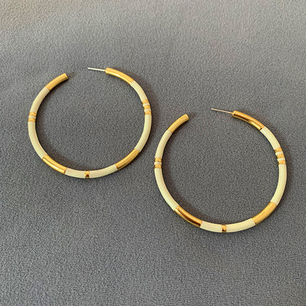 European and American niche design brass gold-plated handmade enamel bamboo 925 silver needle big ear ring earrings earrings for women