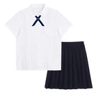Unembroidered short sleeves + black skirt + black bow tie / XS
