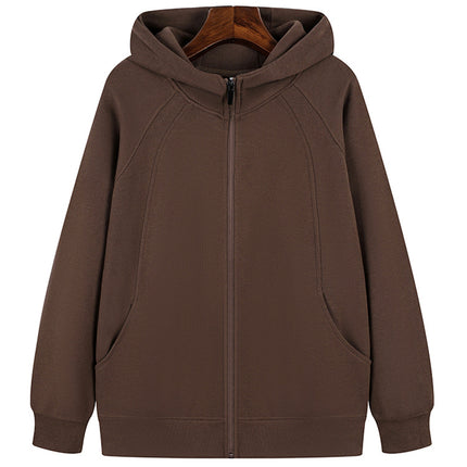 350g Heavyweight Trendy Fashion Patchwork Hooded Raglan Zipper Sweatshirt Jacket Spring and Autumn Long-Sleeve Couple Style