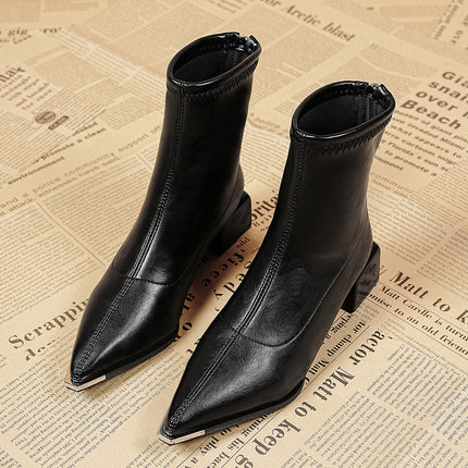 Cross-Border French Style Pointed Toe Short Boots Women's Boots 2025 New Autumn and Winter High Heels Square Heels Korean Style Small Ankle Boots
