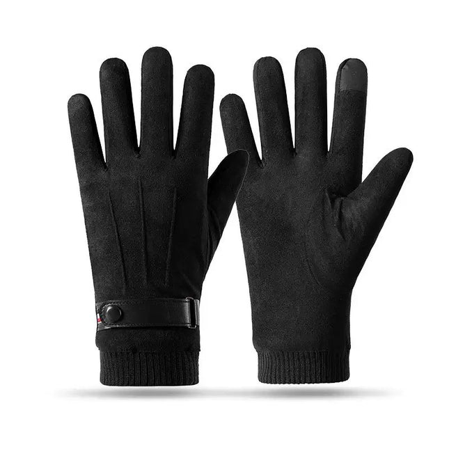Winter Suede Gloves for Men's Outdoor Cycling and Cycling Fleece-Lined to Heattech and Comfortable Student Korean Style Windproof Touch Screen Gloves