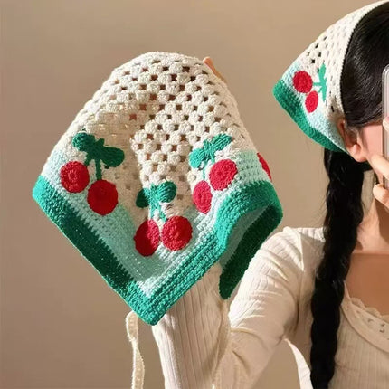 European and American Cross-Border French Ins Retro Handmade Crochet Triangle Scarf Women's Personalized Travel Photo Headscarf Hairband