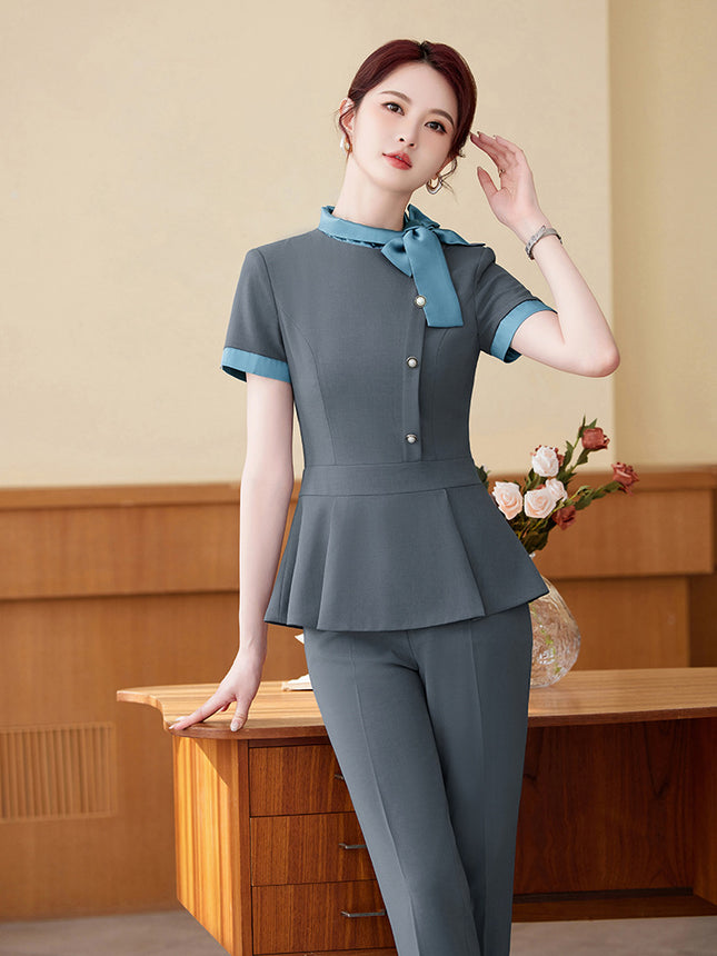 Short-Sleeved Stewardess Elegant Beauty Salon Oral Front Desk Work Clothes Professional Suit Female Hotel Reception Service Staff Uniform