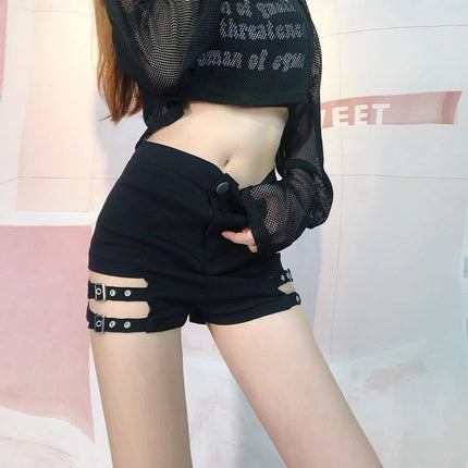 Hot Girl Summer Punk Style Singing Shorts Women's Jazz Dance Black Motorcycle High Waist Steel Pipe Elastic Hip Hot Pants
