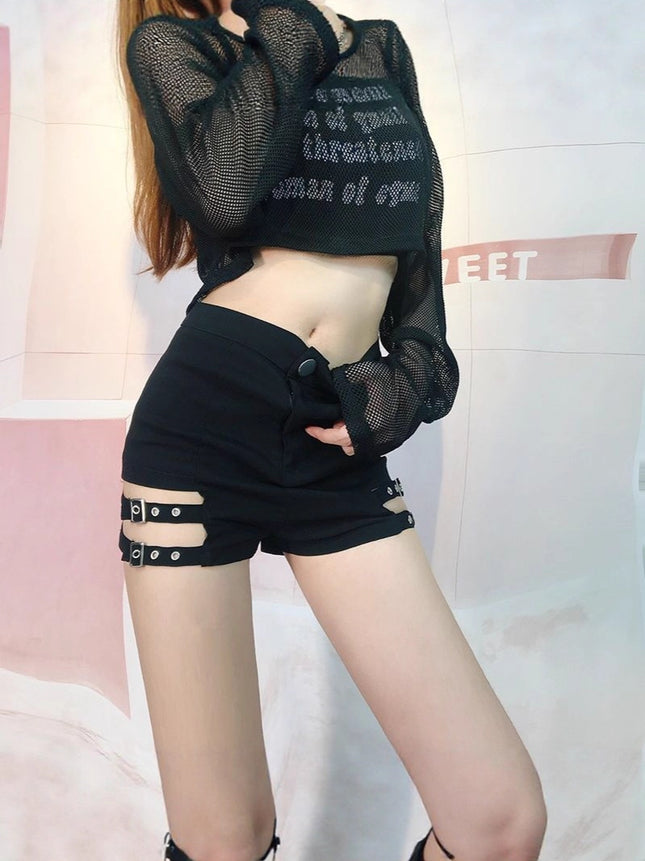 Hot Girl Summer Punk Style Singing Shorts Women's Jazz Dance Black Motorcycle High Waist Steel Pipe Elastic Hip Hot Pants