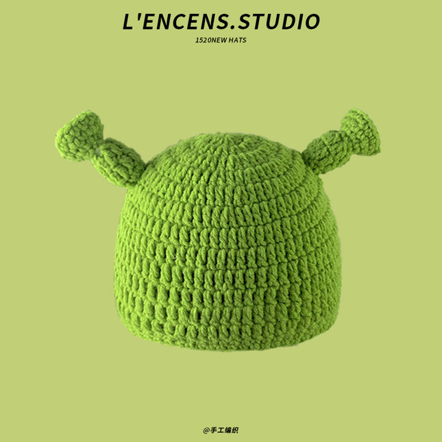 The Same Hat as Piyou, Green Shrek Cartoon, Funny and Cute Strawberry Hood, Knitted Woolen Hat for Winter