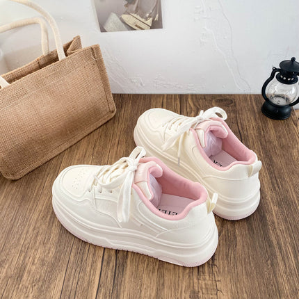 LZ6062 latex insole thick bottom leather small white shoes women's shoes 2025 spring new round toe board shoes casual shoes