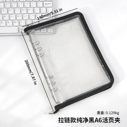 Japanese A5 Transparent Loose-leaf Black Glitter Zipper 6-hole Notebook Ins Style Star Chaser Ledger PVC Case
