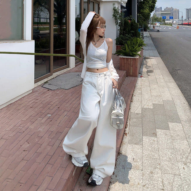 American Retro High-Waisted Loose Wide-Leg Pants for Women 2025 New Style Slimming Straight Versatile Floor-Length Jeans