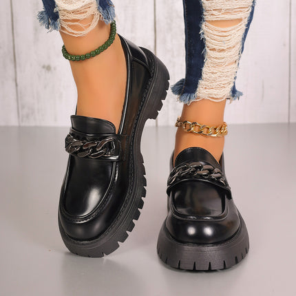 British Style Thick-Soled Loafers for Women, Slip-On Shoes, 2026 Spring New Style, Black Round-Toe French-Style Leather Shoes