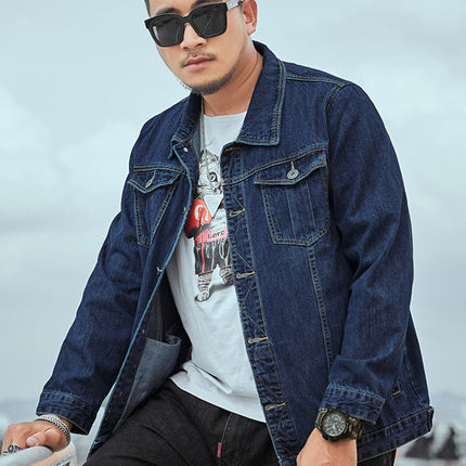 Fertilized Extra Large Denim Coat fleece-lined Thickened plus size Men's Winter Jacket Warm Quilted Real Fake Two-piece Top