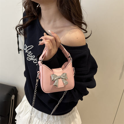 New Bow Handbag Stylish Fashionable Shoulder Bag Casual Personality Sweet Cool Small Bag Mini Lipstick Chain Bag
