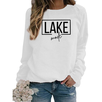 Foreign Trade Amazon Cross-border Supply lake mode Printed Women's Round Neck Sweats All-match Loose European Size