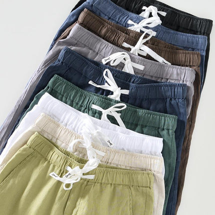 P8236 Summer New Pure Color Simple Casual Pants Men's Linen Breathable Lace-Up Pants Men's One-Piece Drop Shipping