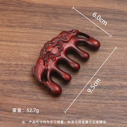 Golden silk sandalwood lotus fish carved massage comb scalp head massage wide tooth comb small comb solid wood comb meridian comb