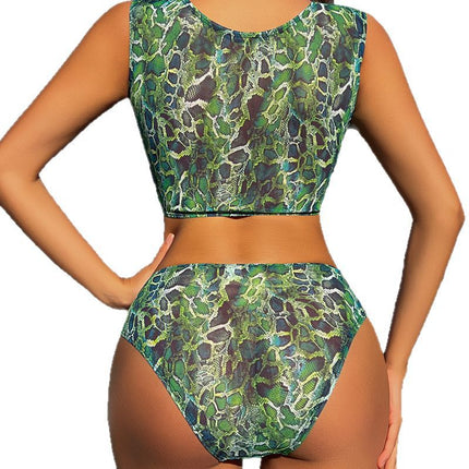 Russian 2025 Sexy Mesh Split Bikini Positioning Print Swimsuit Купальник