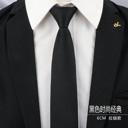 Men's Black Tie Men's Formal Wear Korean Style 8cm Student Women's Suit Business Lazy Zipper Wedding Professional Fashion