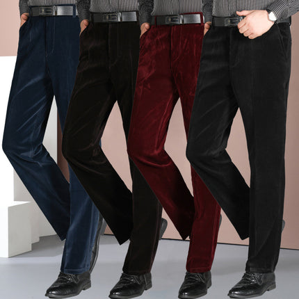Autumn and Winter fleece-lined Thick Men's Corduroy Pants Middle-aged Men's Casual High Waist Loose Pants Middle-aged Pants