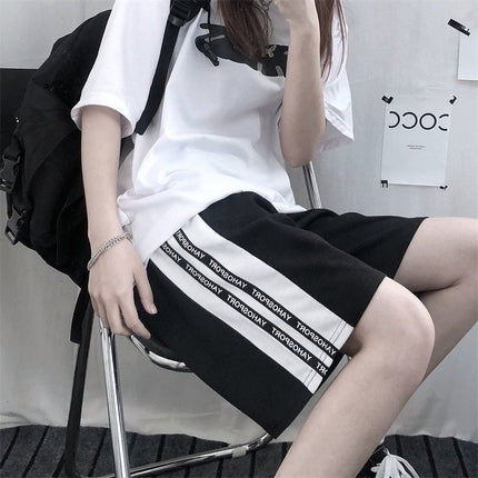 2023 Summer New Arrival Five-point Pants Women's High Waist Loose Casual Sports Pants Students Korean Style Straight Shorts Ins Trendy