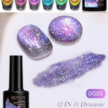 LILY’CUTE 7ml Ultra Shine Cat Eye Nail Polish Rainbow Laser Dual Beam Crystal Nail Gel Varnishes Soak Off Semi Permanent UV Gel