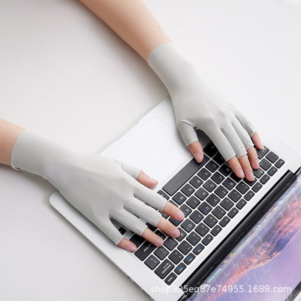 Half-finger sunscreen gloves women's nail art anti-baking black gloves anti-ultraviolet ice silk light breathable dew five-finger protection