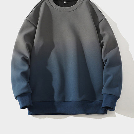 Japanese Style White Bottom Tile Spring and Autumn New Men's Sweat All-match Solid Color Gradient Crewneck Heavy Trendy Brand Sweat