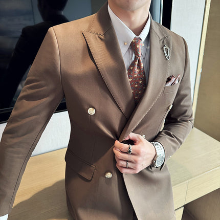 Barge collar dark solid color groom wedding dress suit three-piece business leisure tide annual meeting wholesale group purchase studio