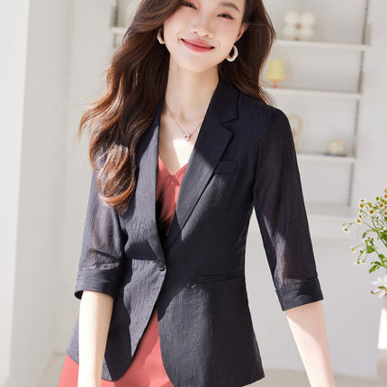 White suit jacket for women 2024 new small three-quarter sleeve casual thin Tencel suit dress suit