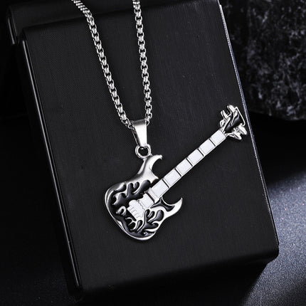 New Guitar Pendant Necklace for Men, Colorful Oil-Drip Alloy Instrument Stainless Steel Pendant DIY Jewelry Accessories for Women