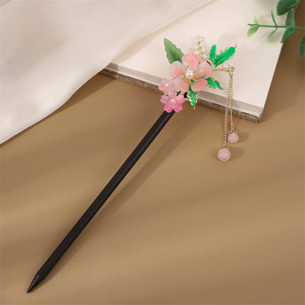 Antique Hairpin Step Tassel Wood Hairpin Imitation Ebony Headwear Disc Hair Simple Accessories Ancient Dress Hairpin Women's Hair