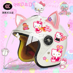 Children's 3c thickening + cat t2 / White half helmet + rocking cat + pink and white fox ears