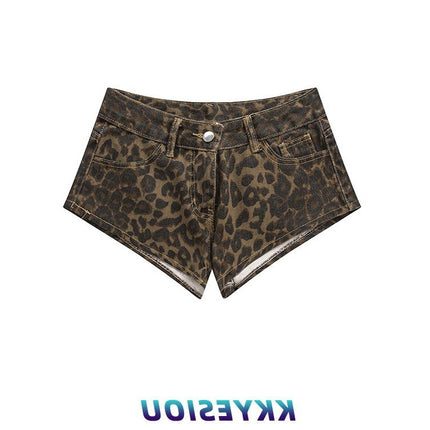 American Hot Girl Leopard Print Design Denim Shorts Women's Summer High Waist Hip-Hop Street Versatile Casual Hot Pants Ins