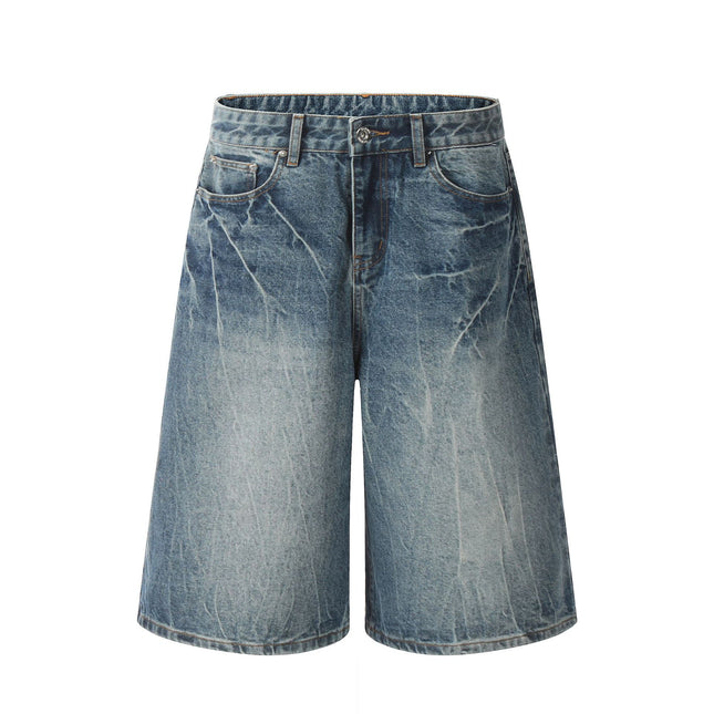 Mankun G6305 American Style New High Street Lightning Pattern Washed Retro Five-Point Unisex Denim Casual Shorts
