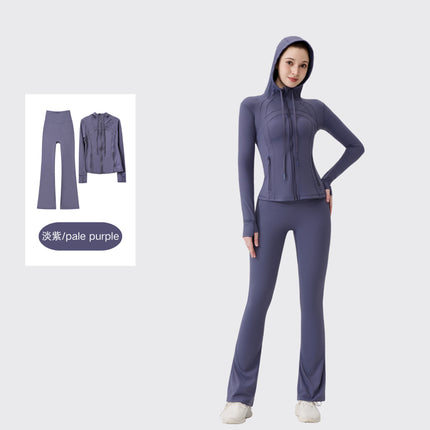 [in Stock] Ld Hooded Flared Jacket Set Top Women's Tight Elastic Fitness Sports Running Yoga Wear