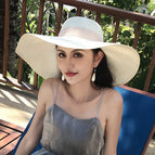 Wide brimmed bowknot hat - creamy white trim / M（56-58cm）