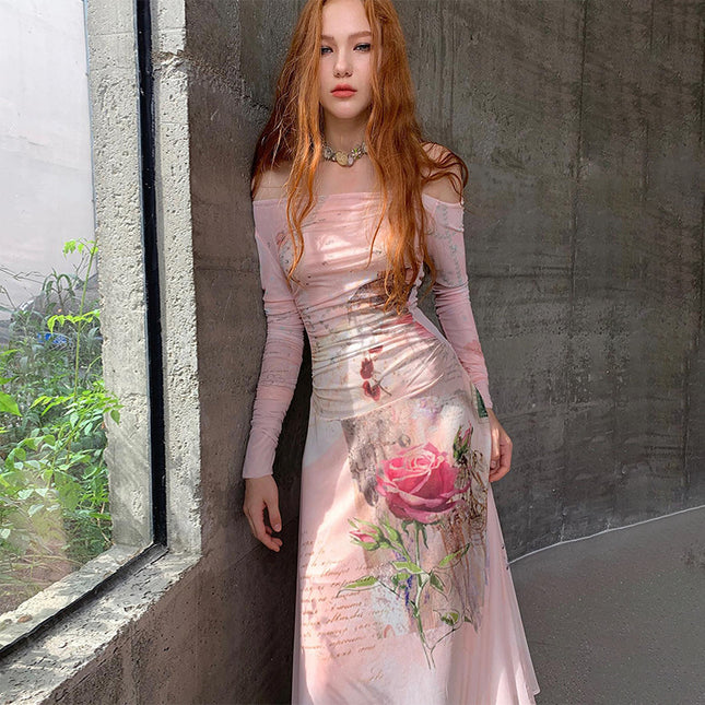 L130DS American Spice Girls 2024 Autumn New Crossover Long Sleeve Fashion Flower Printed Elegant Long dress