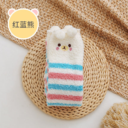 Coral fleece winter thickened socks women's Christmas socks cute cartoon home socks floor over-the-knee long women's socks ins