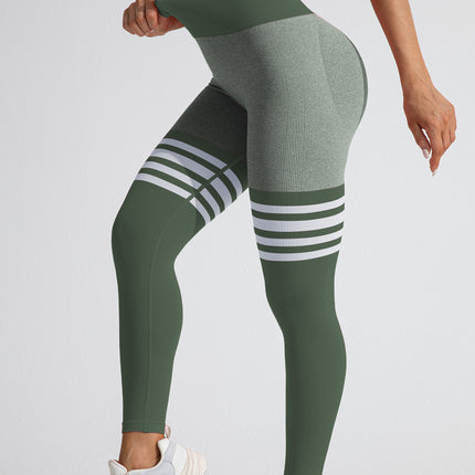 Muyao Cross-Border Striped Outdoor Sports Leggings for Women, High-Waisted, Butt-Lifting Yoga Wear, Quick-Drying Running Sports Fitness Pants