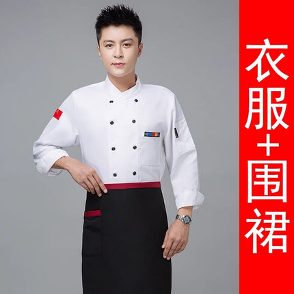 Chef Work Clothes Short-Sleeved Wholesale Men's Kitchen Hotel Catering Foreign Trade Restaurant Printable Embroidered Chef Uniform Long-Sleeved Suit