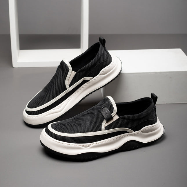 Lazy Shoes for Men, Thick-Soled Spring and Summer New Men's Shoes, Japanese Retro Casual Shoes, Light Soft-Soled Loafers, Breathable Cloth Shoes for Men